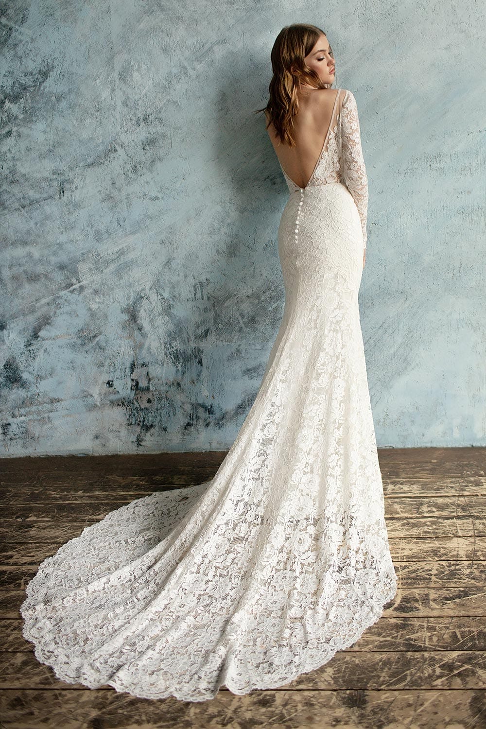 Ladivine CDS433W Sheer Lace Long Sleeve Bridal Ballgown Classy Wedding –  Glass Slipper Formals