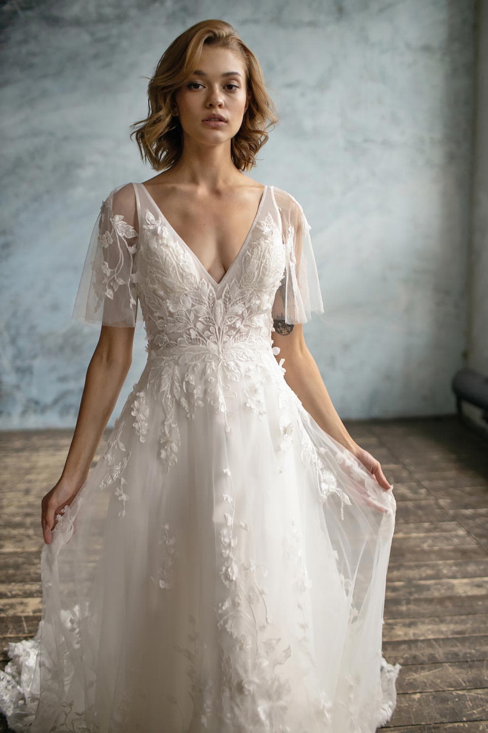 Stunning Leaves Lace Boho Wedding Dresses Long Sleeve Tulle Bridal Dre –  SheerGirl