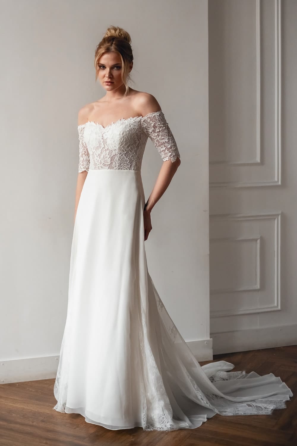 Sophia 3/4 sleeve boho wedding dress Love Spell Design BRIDAL2 1