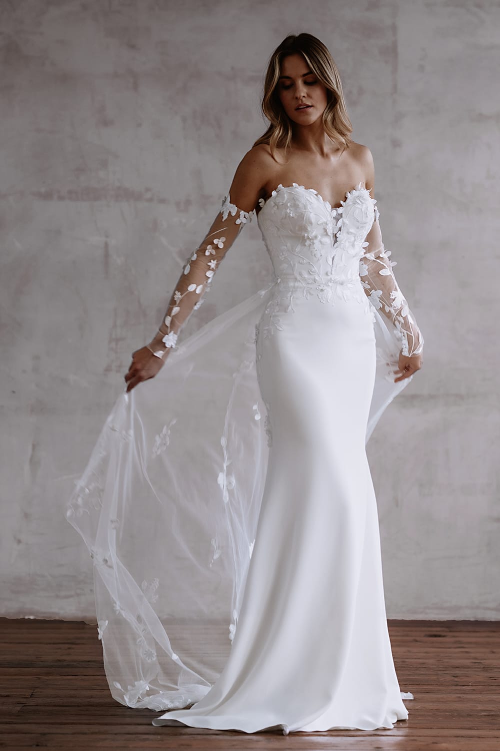 Boho Wedding Dress With Removable Overskirt And Sleeves
