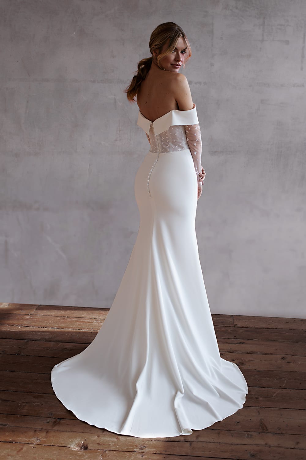 Boho Wedding Dress With Removable Overskirt And Lace Sleeves