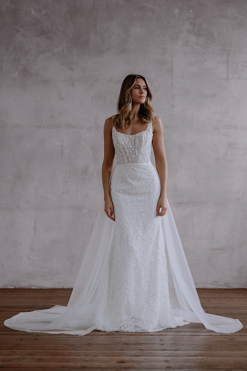 Boho Wedding Dress Sparkly Square Neckline With Removable