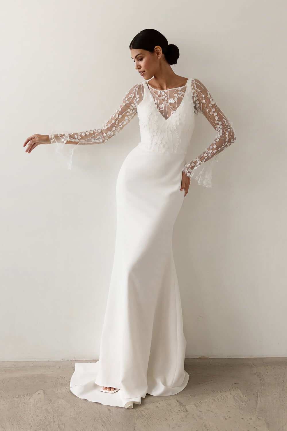 Celia simple wedding dress with sleeves Love Spell Design IMG 2541t Love Spell Design