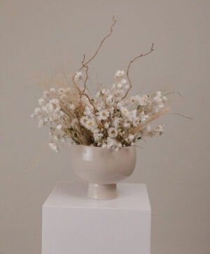 Saying Yes to These Bridal Looks – Here’s Why Love Spell Design Dried Daisies Hazel Branches Wabi Sabi Loose Flowers Centerpiece and Vase Arrangement e1731932354871 Love Spell Design