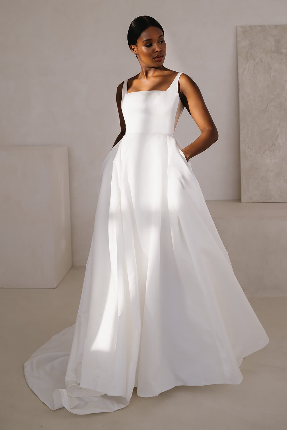 Bridget simple satin wedding dress Love Spell Design Bridget UK30338 3 Wedding Dress With Sleeves Bridal Shop London Love Spell Design
