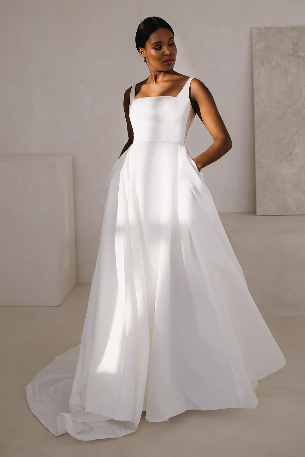 Bridget simple satin wedding dress Love Spell Design Bridget UK30338 3 Wedding Dress With Sleeves Bridal Shop London Love Spell Design