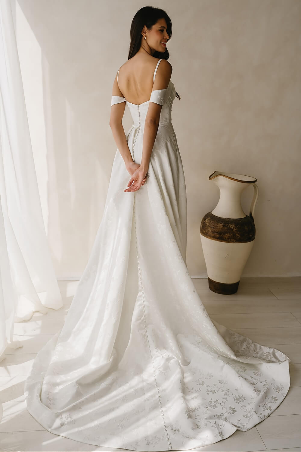 Emma A-line V-neck Satin Floral Wedding Dress From £995